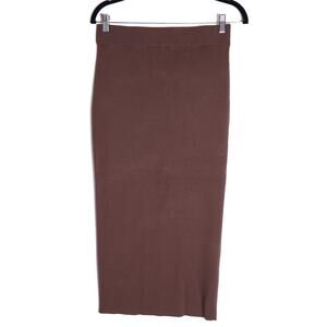OPEN KNIT Midi Sweater Knit Skirt Brown High Rise Pull On Women's M